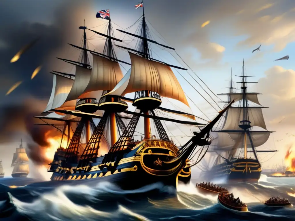 El cuadro digital muestra la intensa batalla naval de Trafalgar, con el buque insignia de Horatio Nelson, el HMS Victory, en el centro de la acción