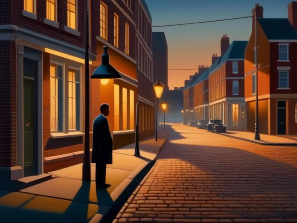 Un cuadro hiperrealista de una solitaria figura bajo la luz de la calle, evocando la atmósfera de la obra de Edward Hopper