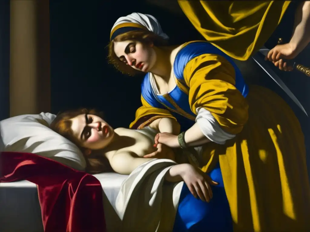 Un cuadro de Artemisia Gentileschi muestra a Judith decapitando a Holofernes con una expresión intensa y una escena impactante