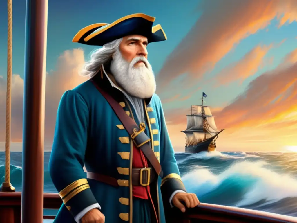 Desde la cubierta de su barco, John Cabot observa el horizonte con determinación y curiosidad