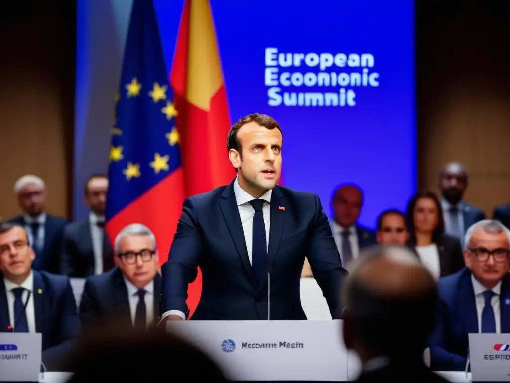 Emmanuel Macron habla en una cumbre económica de la Unión Europea, transmitiendo liderazgo y visión estratégica