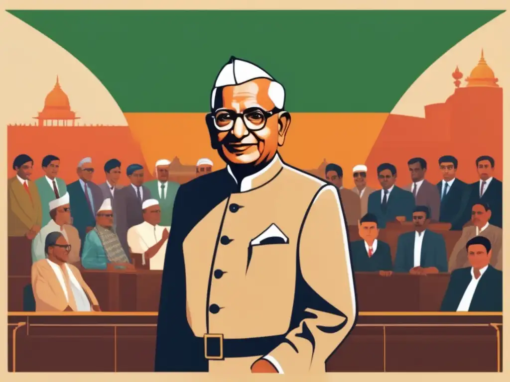 Morarji Desai lidera un gobierno inclusivo frente al Parlamento Indio, simbolizando una India sin corrupción
