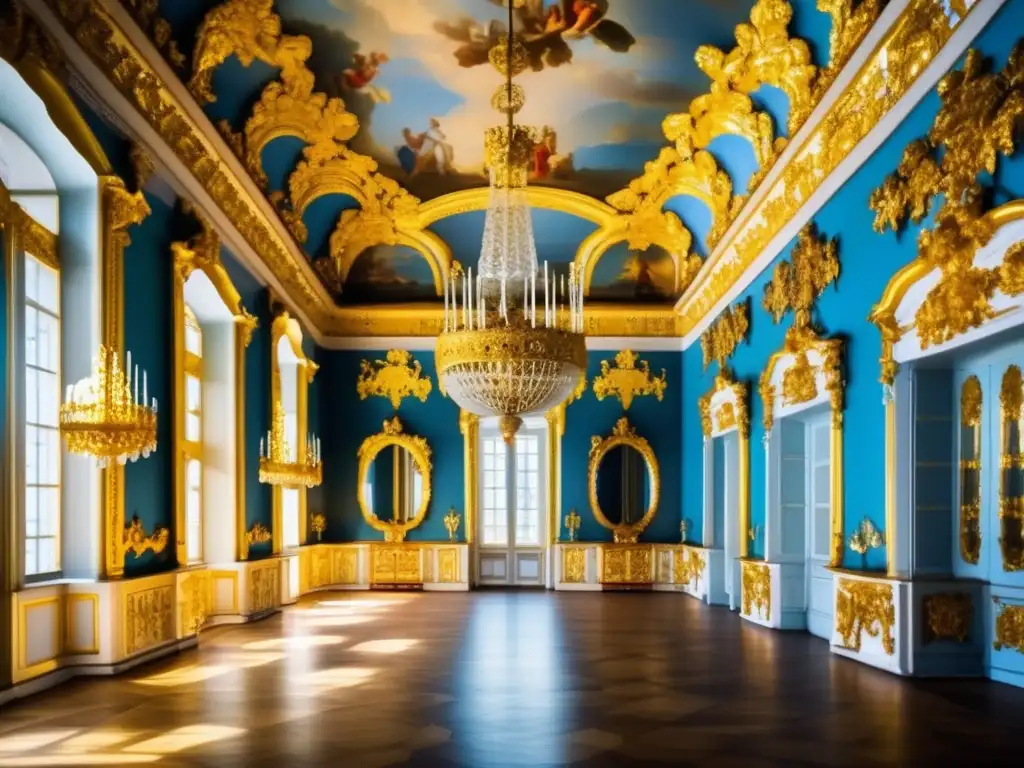 El deslumbrante interior dorado del Palacio de Catalina en San Petersburgo, Rusia, evoca la grandeza de los Grandes Duques y Duquesas de Rusia