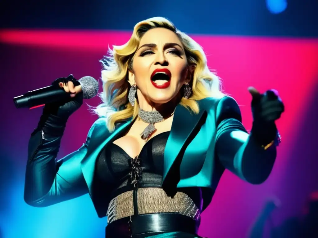 Una deslumbrante Madonna reinventándose en el escenario, con luces vibrantes y su carismático estilo