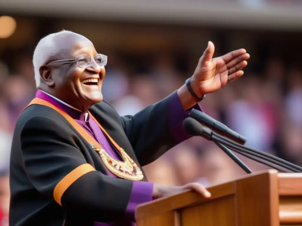 Desmond Tutu lucha contra prejuicio con pasión y convicción, entregando un poderoso discurso ante una audiencia diversa y cautivada