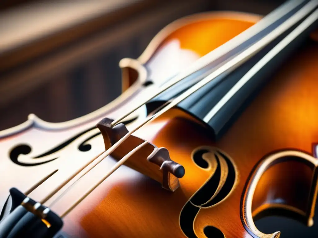 Una fotografía detallada de un antiguo y tallado clavijero de violín, resaltando los tonos cálidos de la madera con luz suave