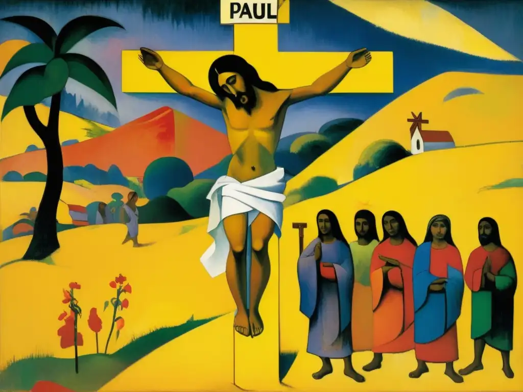 Una representación detallada de la 'Cristo amarillo' de Paul Gauguin, resaltando la intensidad emocional y los colores vibrantes