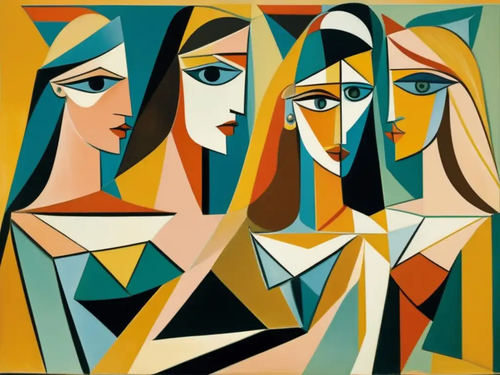 Una detallada imagen en alta resolución de 'Les Demoiselles d'Avignon' de Pablo Picasso, resaltando la revolucionaria naturaleza del Cubismo de Picasso y su liderazgo en el movimiento artístico