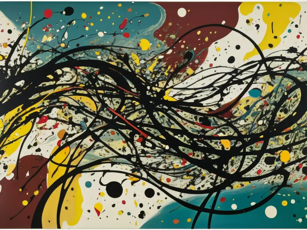 Una detallada imagen en alta resolución de la famosa pintura de Jackson Pollock 'Convergence' (1952) es exhibida