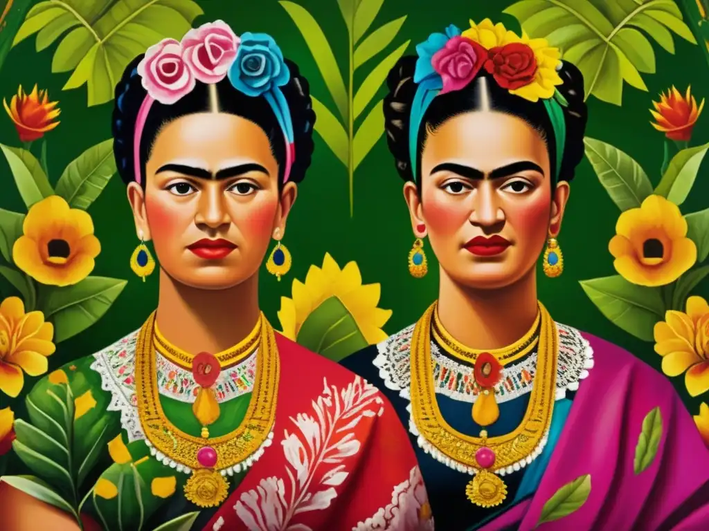 Una detallada imagen de alta resolución de 'Las Dos Fridas' de Frida Kahlo