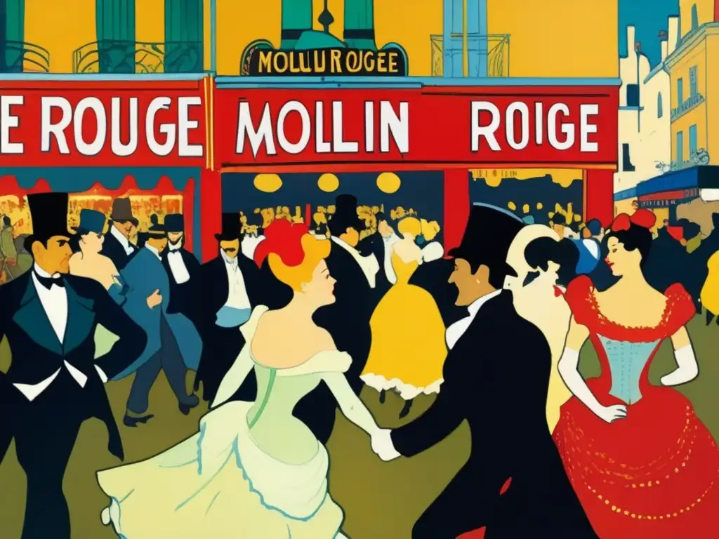 Una detallada imagen de 'Moulin Rouge: La Goulue' de Toulouse Lautrec, capturando la vibrante vida nocturna de Montmartre en la Belle Époque