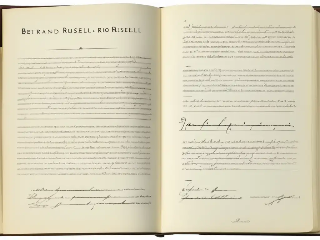 Detallada imagen de las notas manuscritas de Bertrand Russell sobre lógica y conocimiento, destacando su contribución a la filosofía analítica
