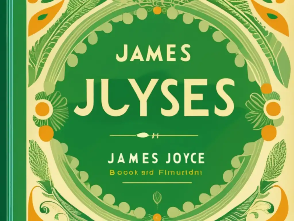 Una fotografía detallada de la portada desgastada del libro 'Ulises' de James Joyce, con tipografía intrincada y elementos de diseño vibrantes