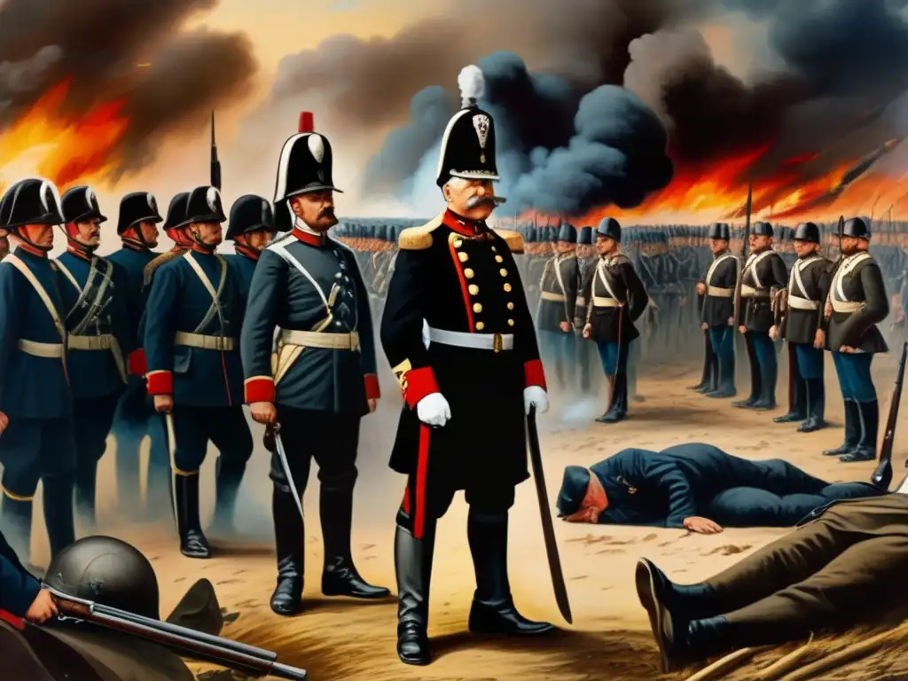 Un detallado cuadro de Otto von Bismarck en medio de la guerra, estrategias de unificación alemana Bismarck