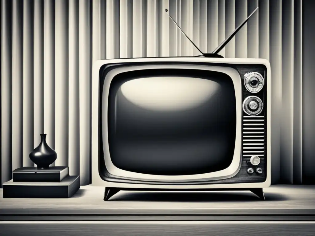 Un detallado dibujo digital de una televisión en blanco y negro con figuras icónicas de la televisión clásica
