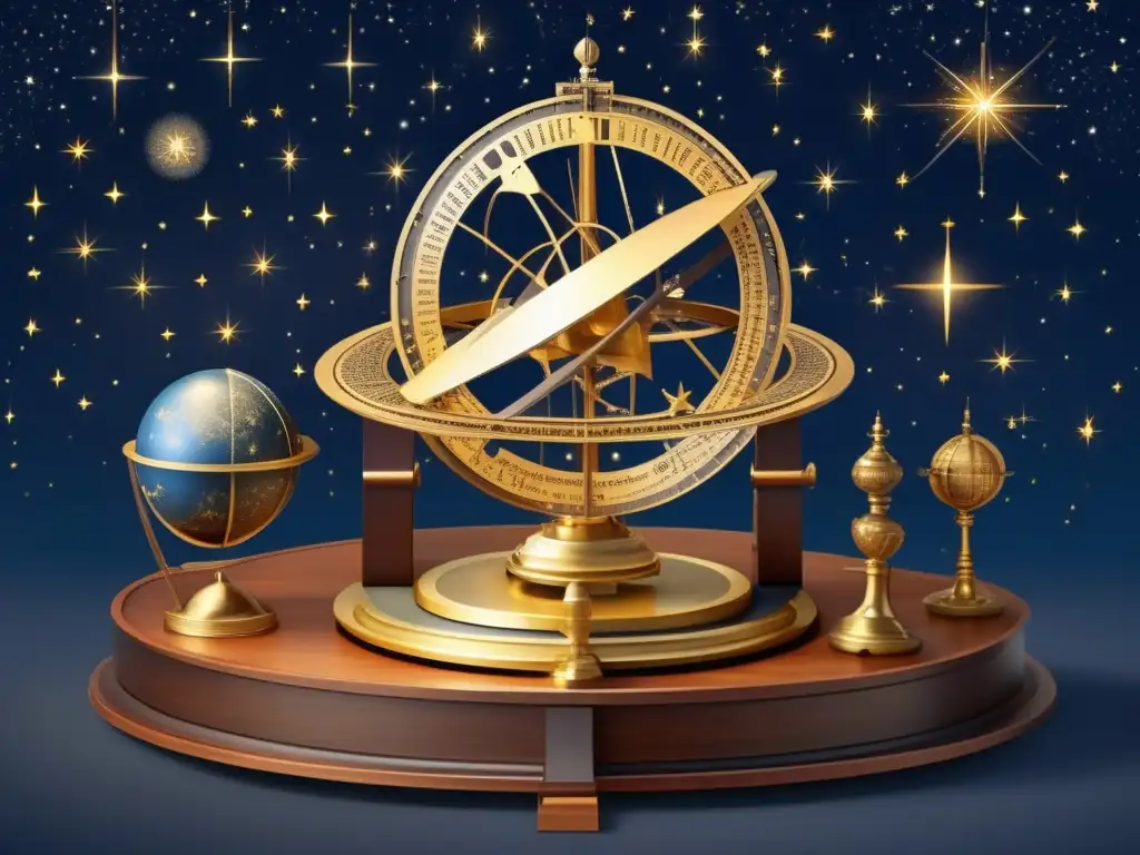 Un detallado y moderno render digital de los instrumentos astronómicos de Tycho Brahe, resaltando su precisión y legado en la astronomía