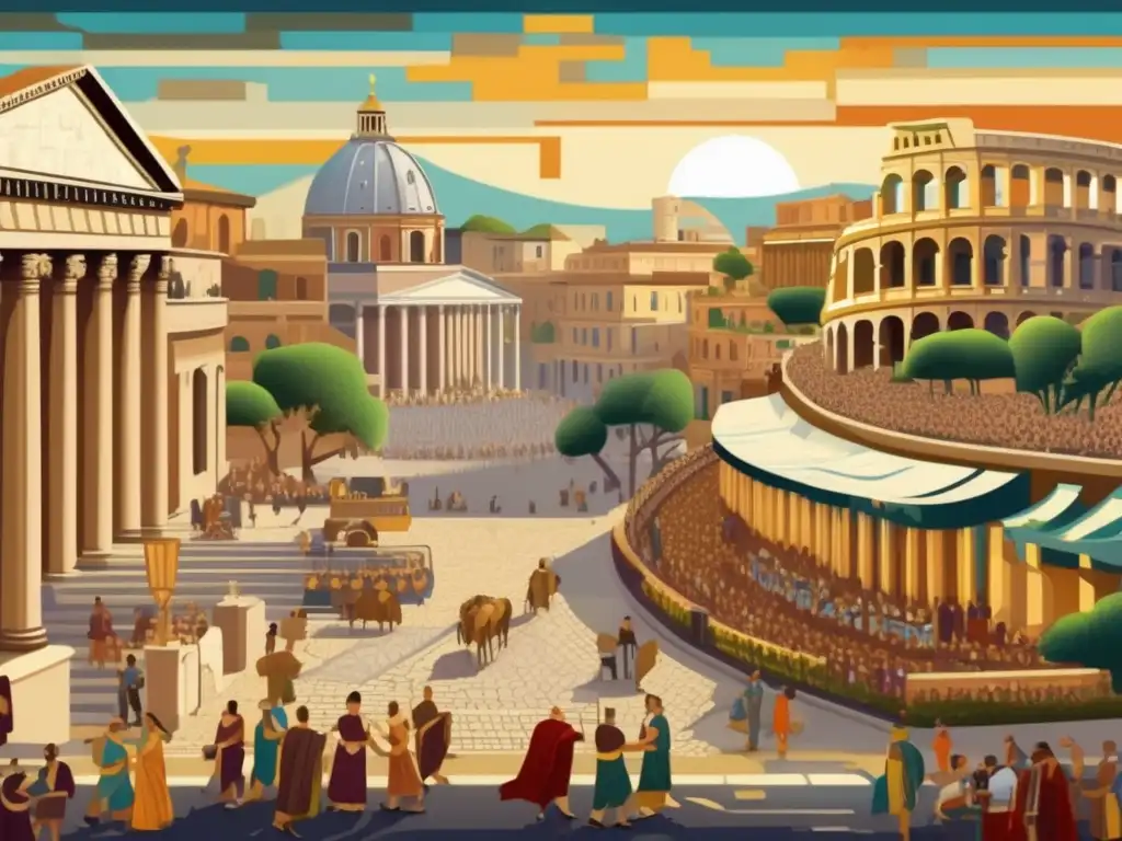 Un detallado mosaico digital representa la bulliciosa vida en la antigua Roma