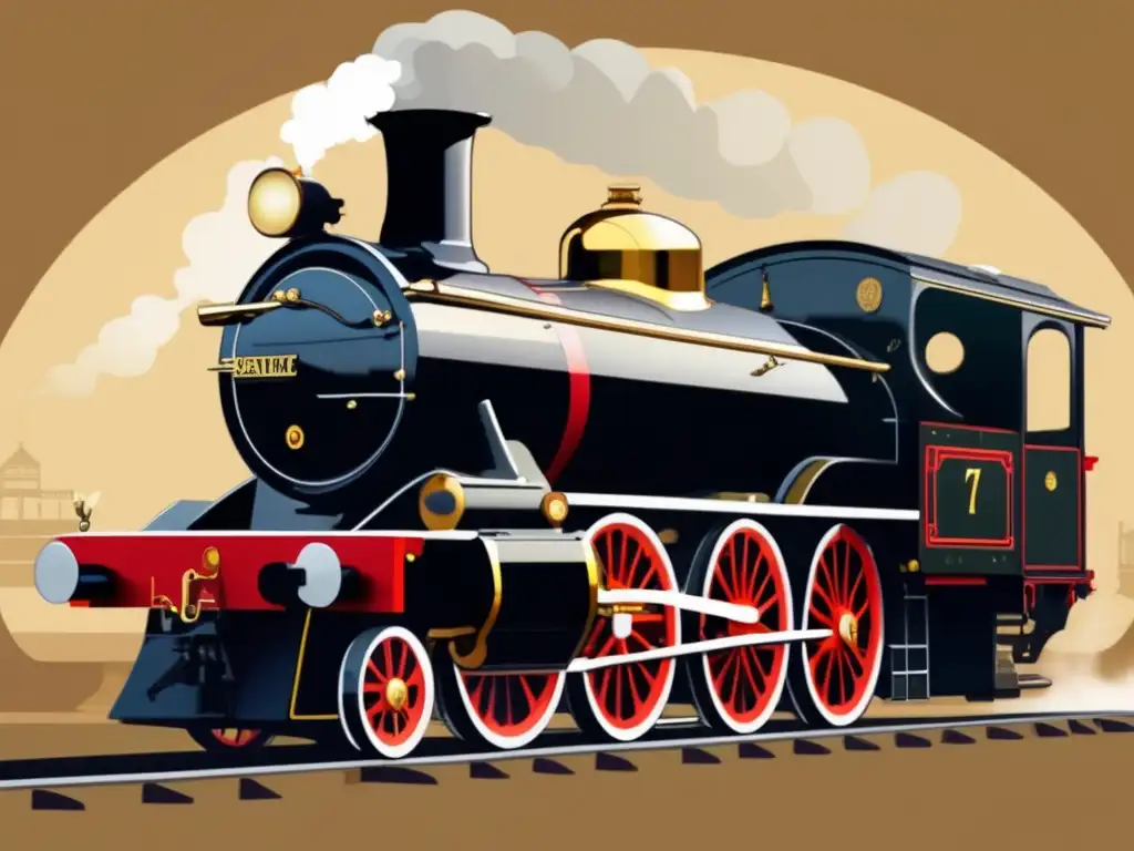 Un detallado retrato digital muestra a Richard Trevithick junto a su revolucionaria locomotora de vapor, exudando innovación y progreso industrial