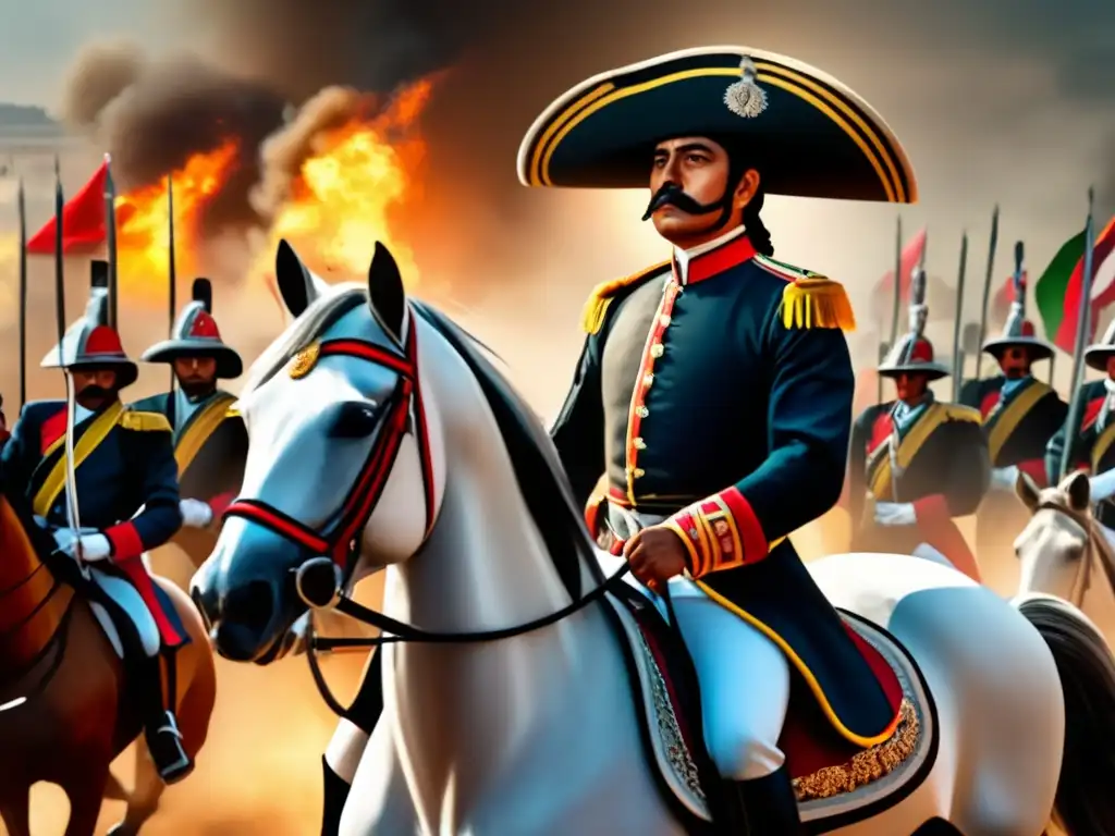 Un detallado y vibrante retrato digital de la Batalla de Puebla, con Ignacio Zaragoza liderando el ejército mexicano contra las fuerzas francesas