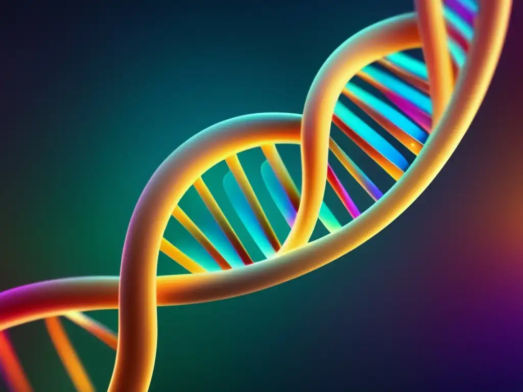Un detalle impactante del ADN en tonos iridiscentes, que muestra su belleza intrincada y fascinante