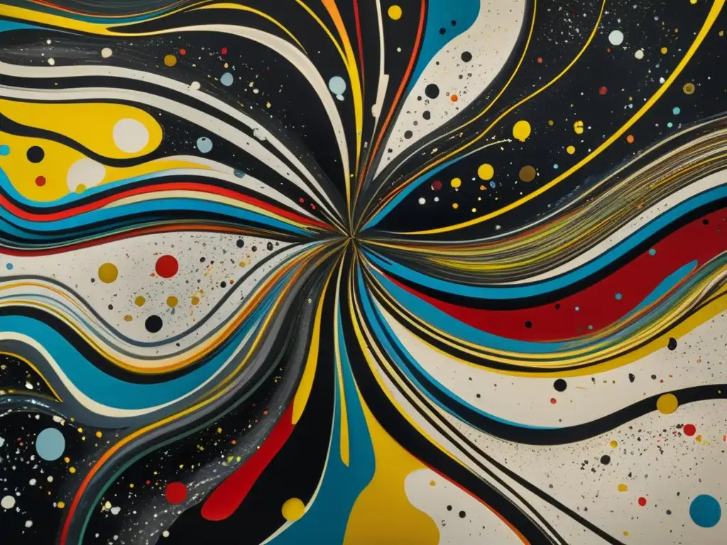 Un detalle impresionante de la famosa pintura de goteo 'Convergence' de Jackson Pollock, revelando su energía dinámica y colores vibrantes