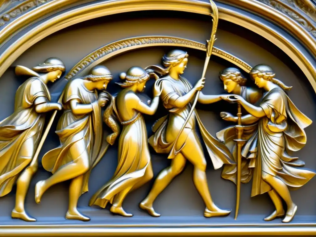 Un detalle impresionante del relieve de Lorenzo Ghiberti Puertas del Paraíso en Florencia, revelando su maestría y simbolismo