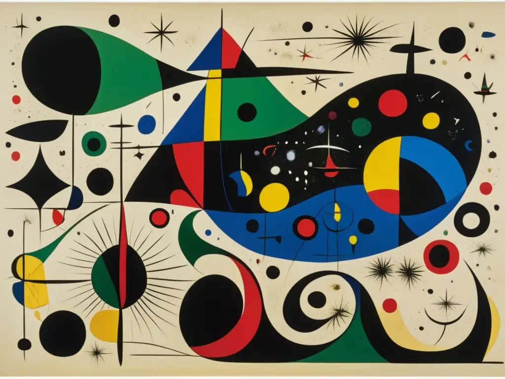 Detalle de la obra maestra 'El nacimiento del mundo' de Joan Miró, un laberinto artístico de formas abstractas y colores vibrantes