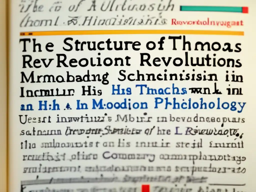 Detalle de página manuscrita de 'La Estructura de las Revoluciones Científicas' de Thomas Kuhn, rodeada de equipo científico moderno