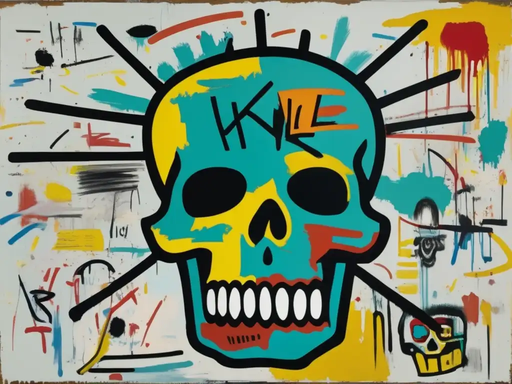 Detalle vibrante del arte contemporáneo de Jean Michel Basquiat: 'Untitled (Skull)