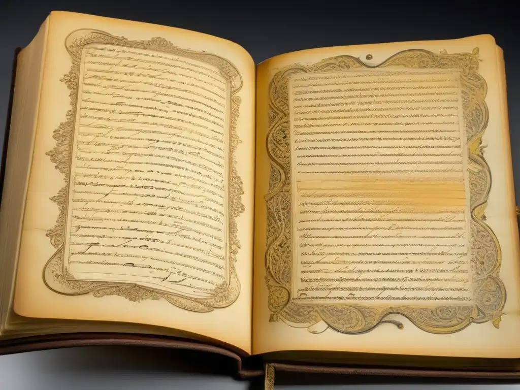 Un diario antiguo con páginas amarillentas y caligrafía elaborada, lleno de notas y bocetos de una ciudad durante una epidemia
