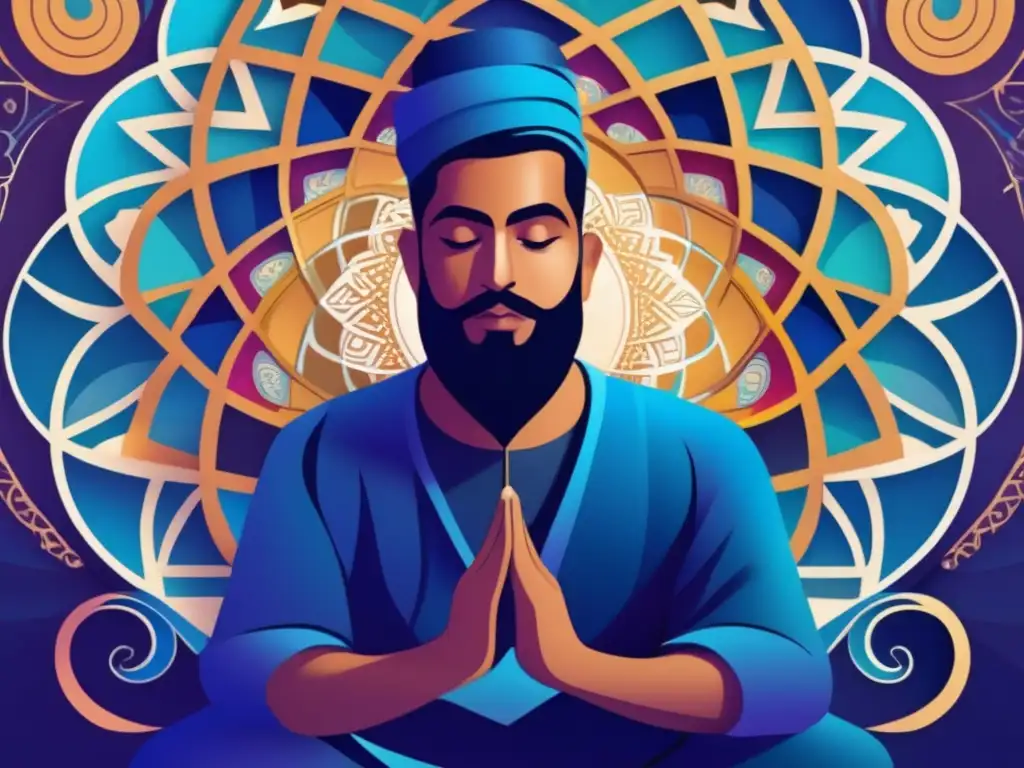 En esta ilustración digital, Hasan alBasri irradia una espiritualidad sufí musulmana, inmerso en profunda contemplación espiritual