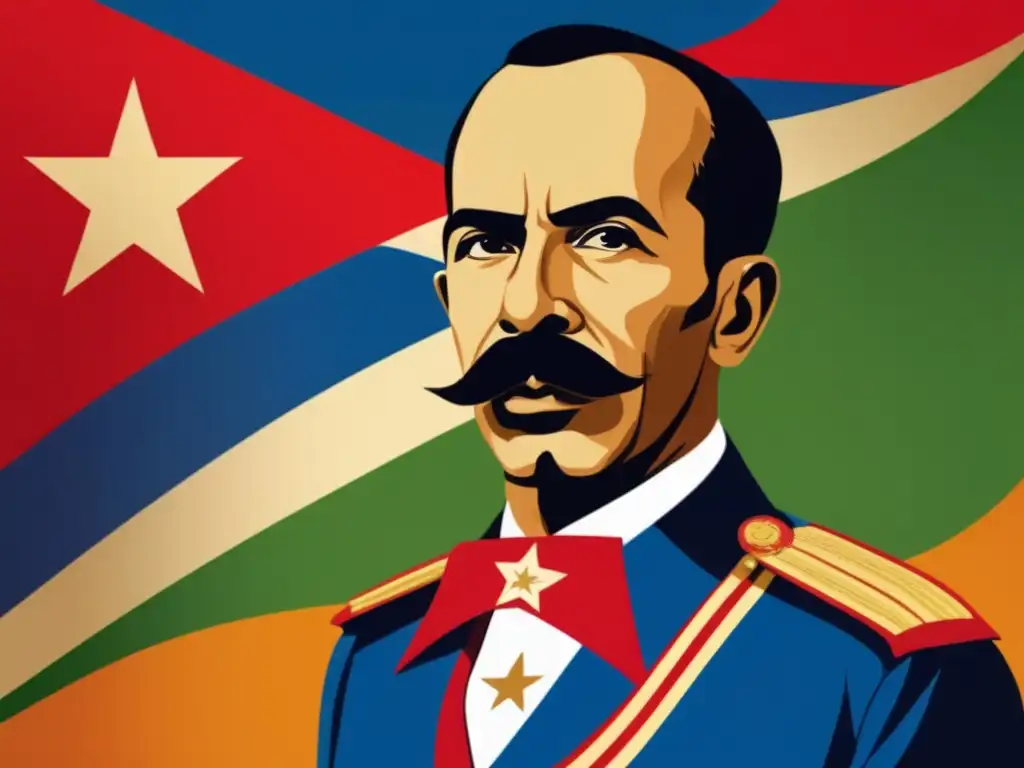 José Martí en vibrante ilustración digital, con la bandera cubana ondeando