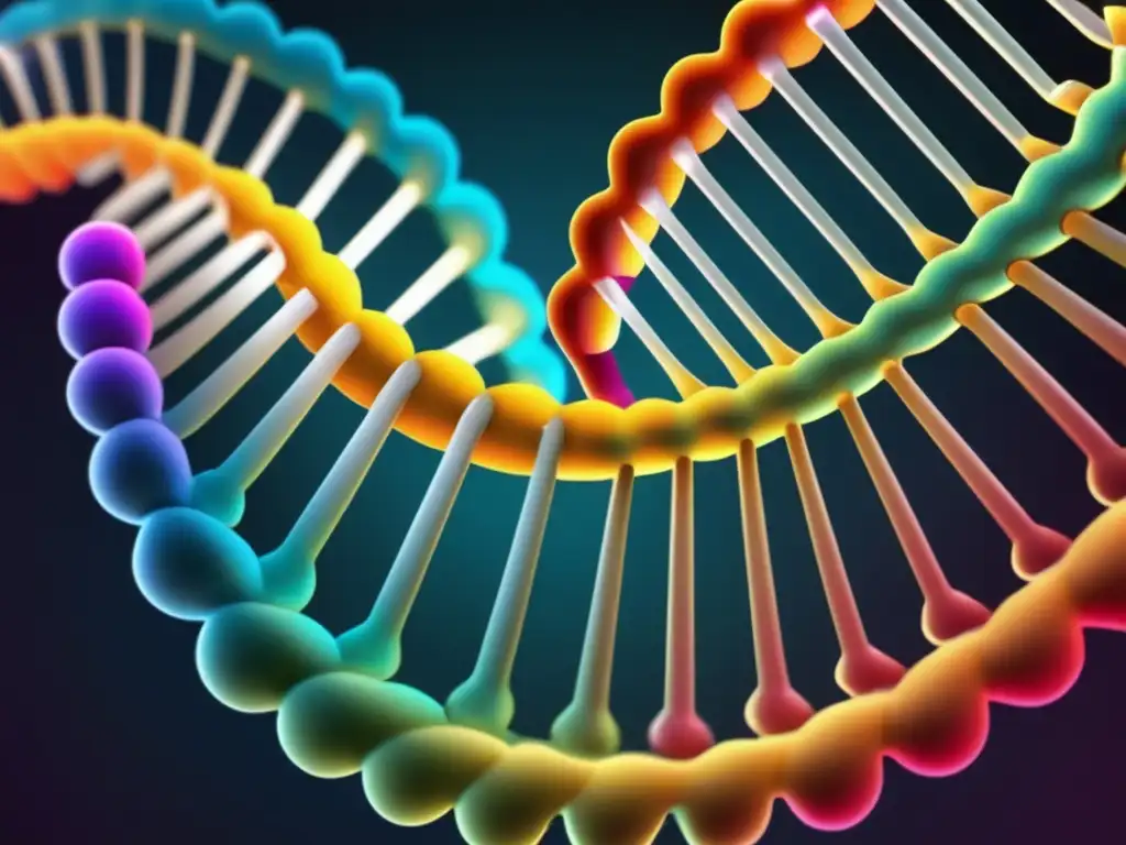 Una representación digital de alta resolución de la famosa Foto 51 de Rosalind Franklin, mostrando la intrincada estructura helicoidal del ADN en colores vibrantes y realistas