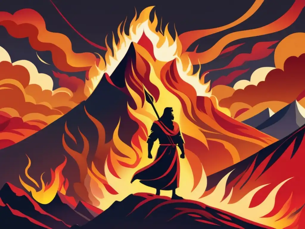 El profeta Elías desafía la idolatría en una ilustración digital impactante, con llamas y dramatismo