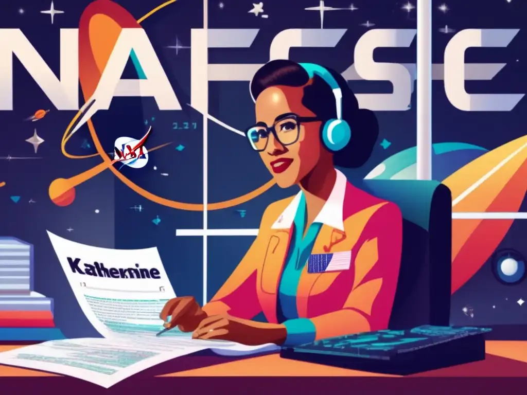 Katherine Johnson, matemáticas en la NASA, ilustración digital moderna de alta calidad