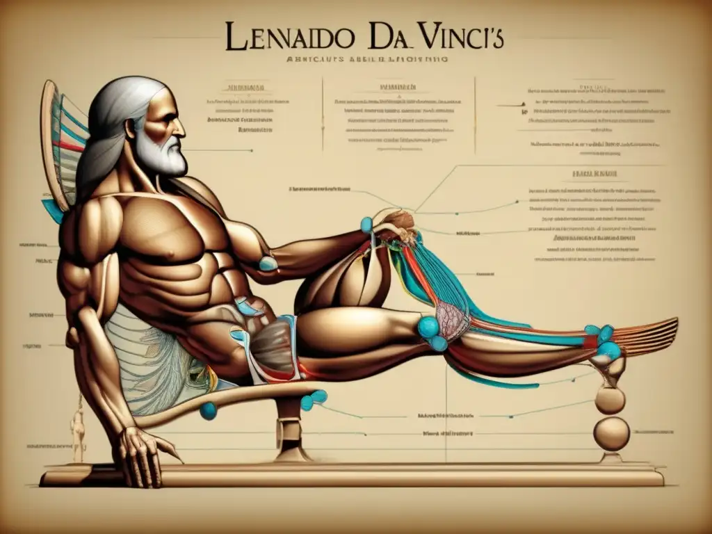 Una ilustración digital moderna de alta resolución de los intrincados dibujos anatómicos de Leonardo da Vinci
