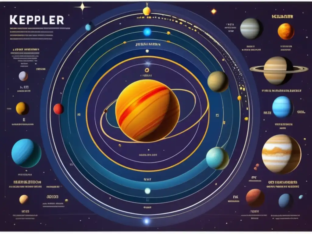 Una representación digital moderna de Johannes Kepler del sistema solar