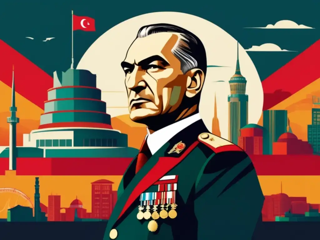 Mustafa Kemal Atatürk en ilustración digital moderna y vibrante