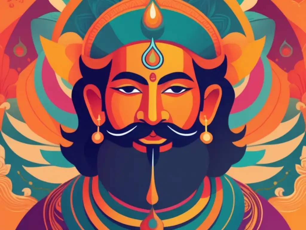 Una ilustración digital vibrante y detallada de Abhinavagupta, filósofo influyente, rodeado de elementos simbólicos de tradiciones tántricas