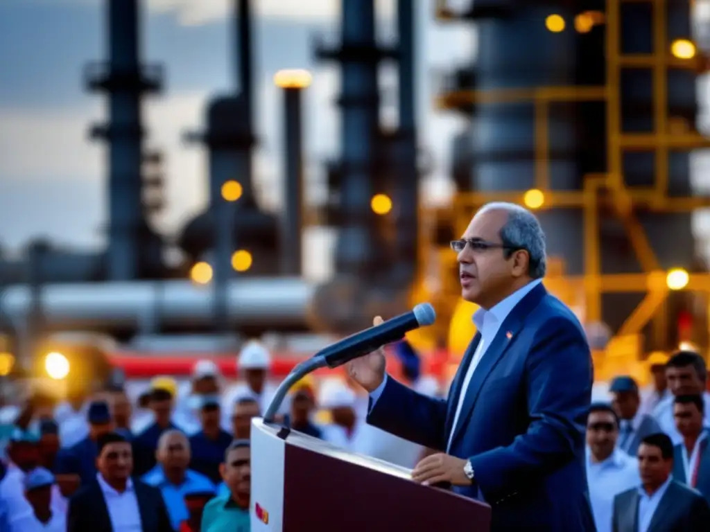 Carlos Andrés Pérez, en un discurso frente a una refinería, simboliza su legado en Venezuela