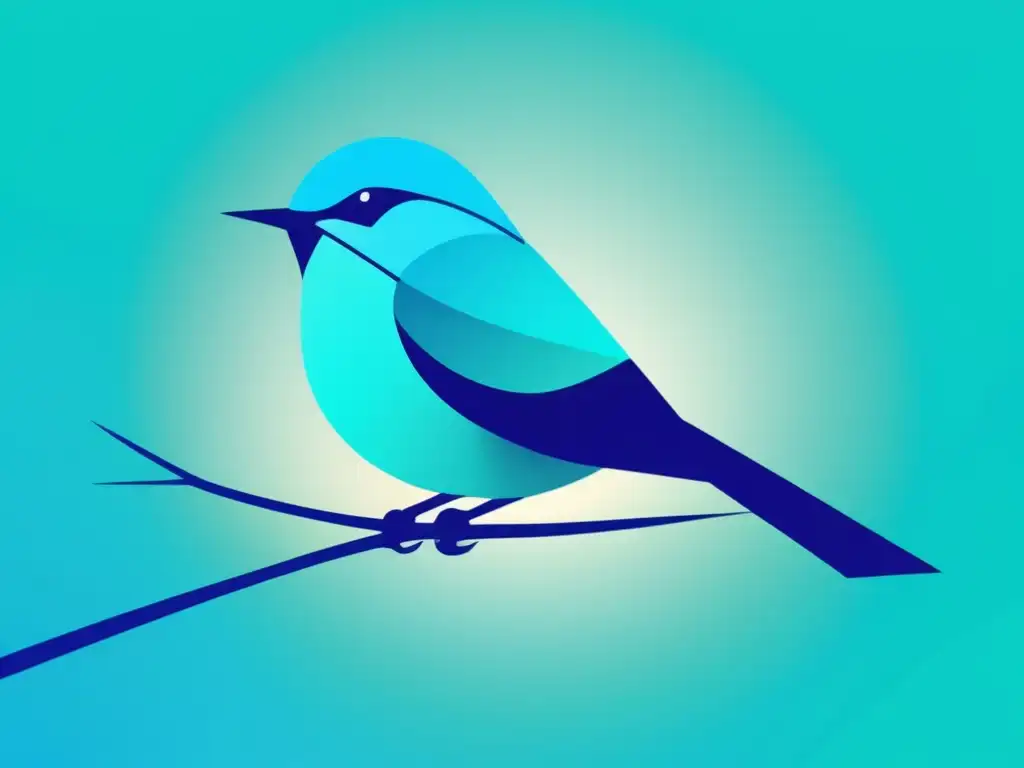 Un diseño minimalista de un pájaro azul sobre una rama blanca en un fondo degradado