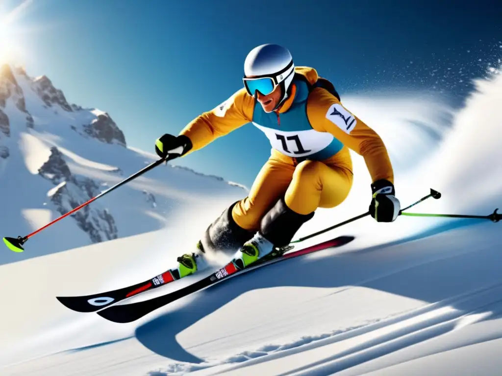 Dominio esquí JeanClaude Killy ejecutando un giro perfecto en la nieve brillante de la montaña