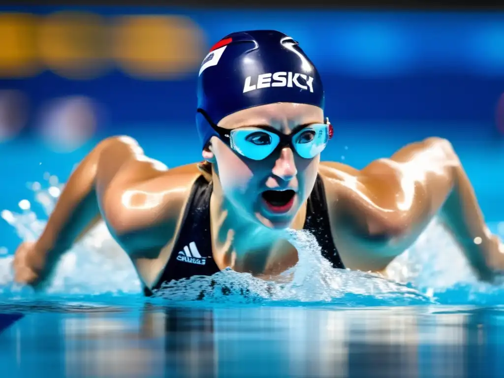 Katie Ledecky muestra su dominio en natación, con una poderosa y elegante presencia, deslizándose con determinación en el agua
