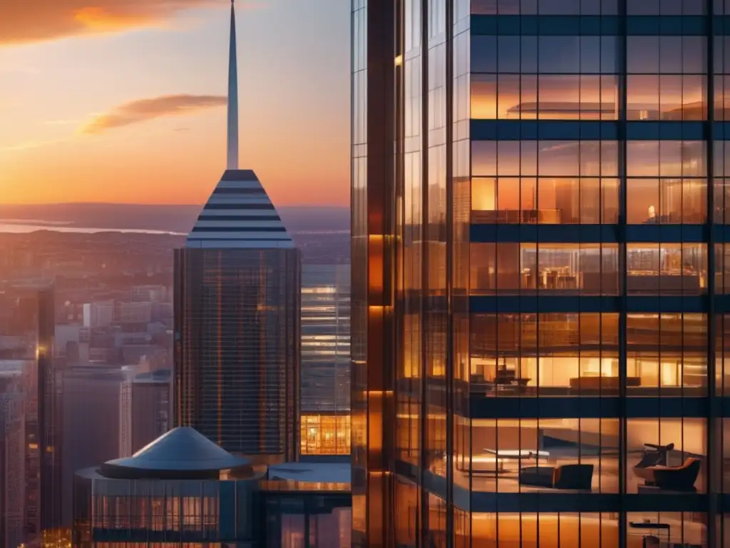 El edificio de oficinas de gran altura refleja la ciudad, fusionando modernidad y tradición