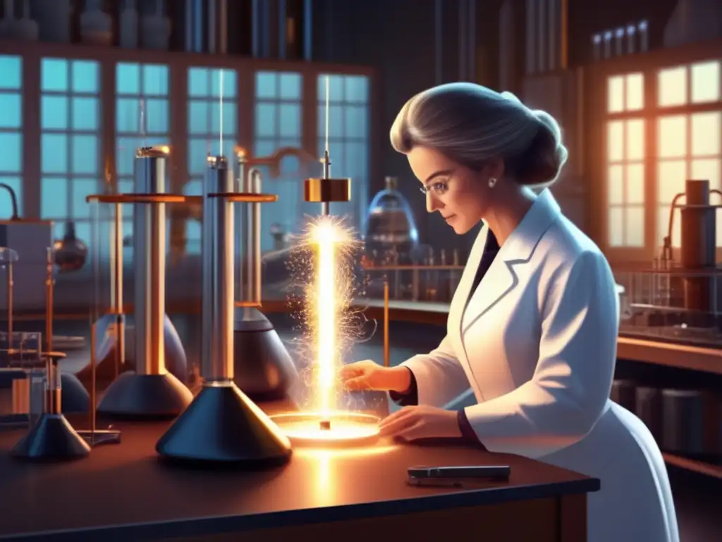 En la ilustración, André-Marie Ampère experimenta con electromagnetismo en un laboratorio sofisticado, rodeado de equipo científico