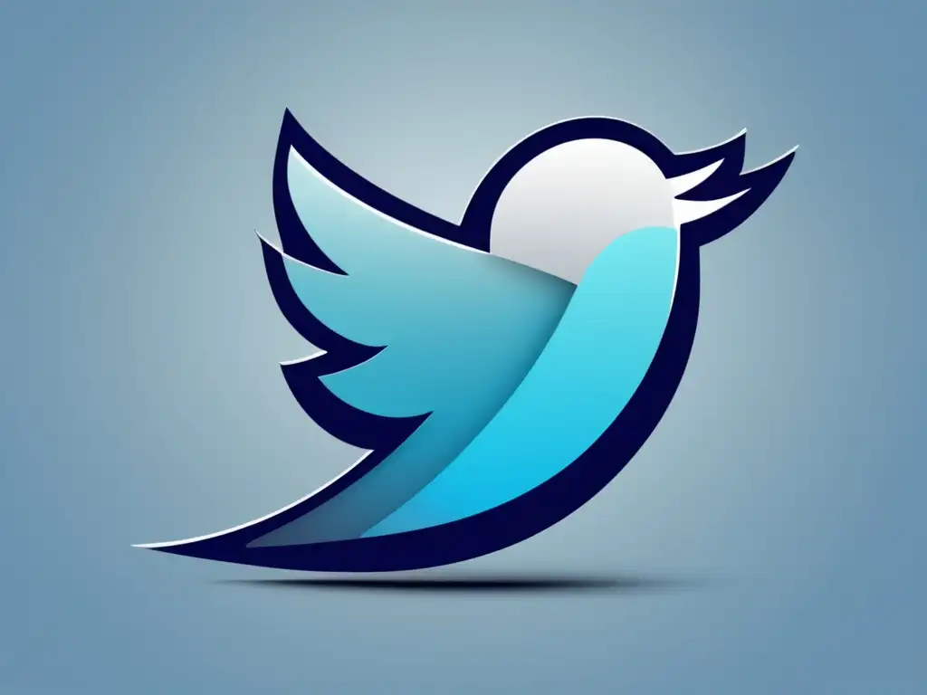Un elegante pájaro Twitter en tonos plateados, en vuelo dinámico sobre un fondo azul gradiente