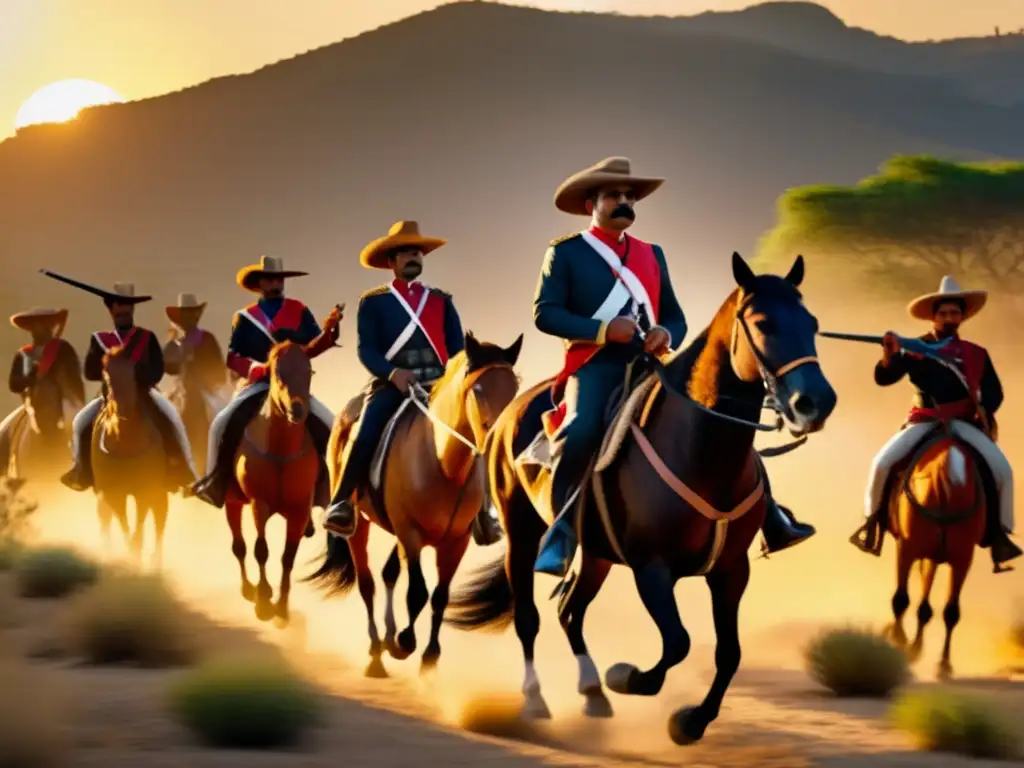 Emiliano Zapata líder de la Revolución Mexicana cabalga con soldados en el campo