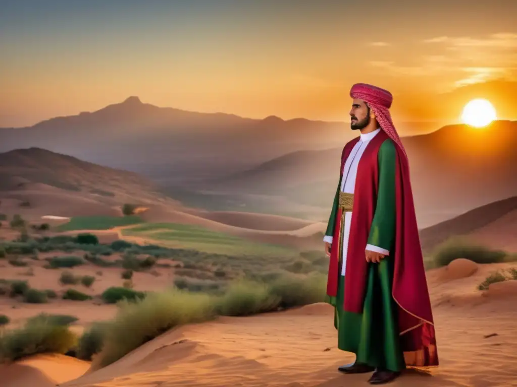 El Emir Abd alQadir, luchador por la libertad de Argelia, destaca en el paisaje dorado con determinación y orgullo