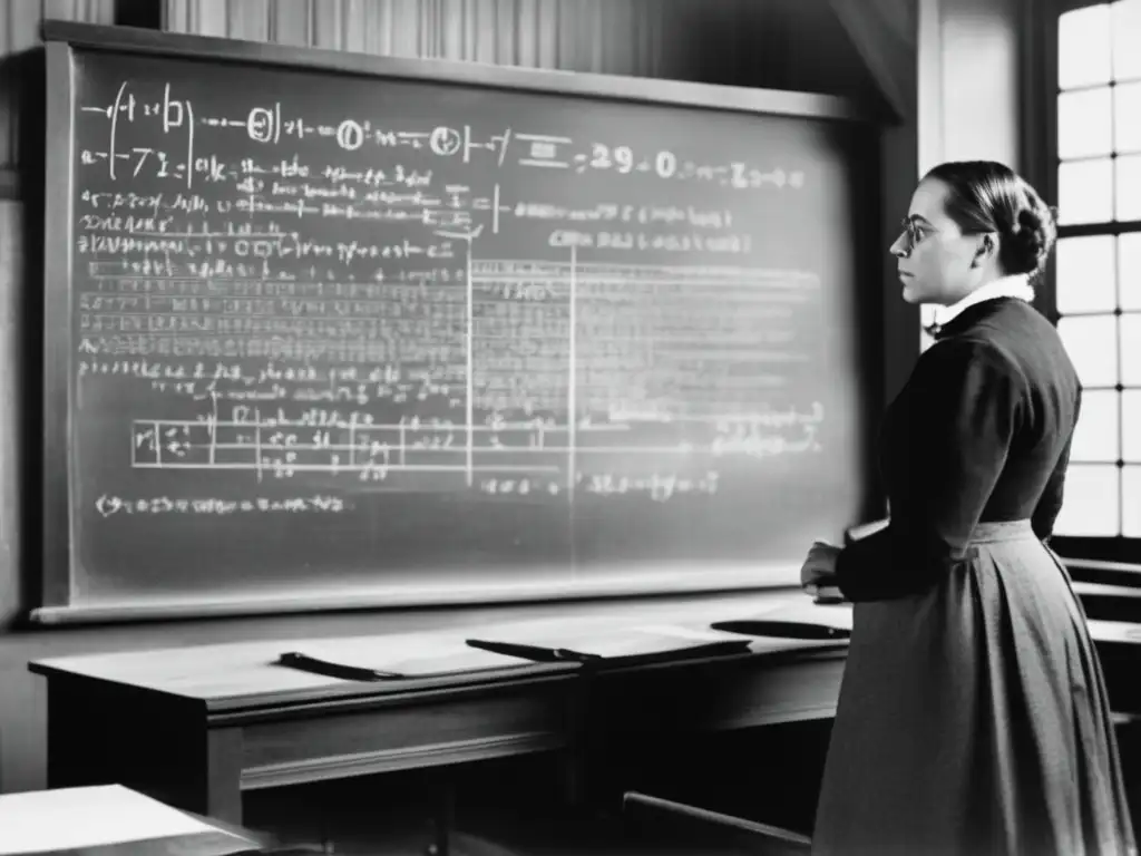 Emmy Noether inmersa en una atmósfera de rigor intelectual mientras enseña a sus estudiantes