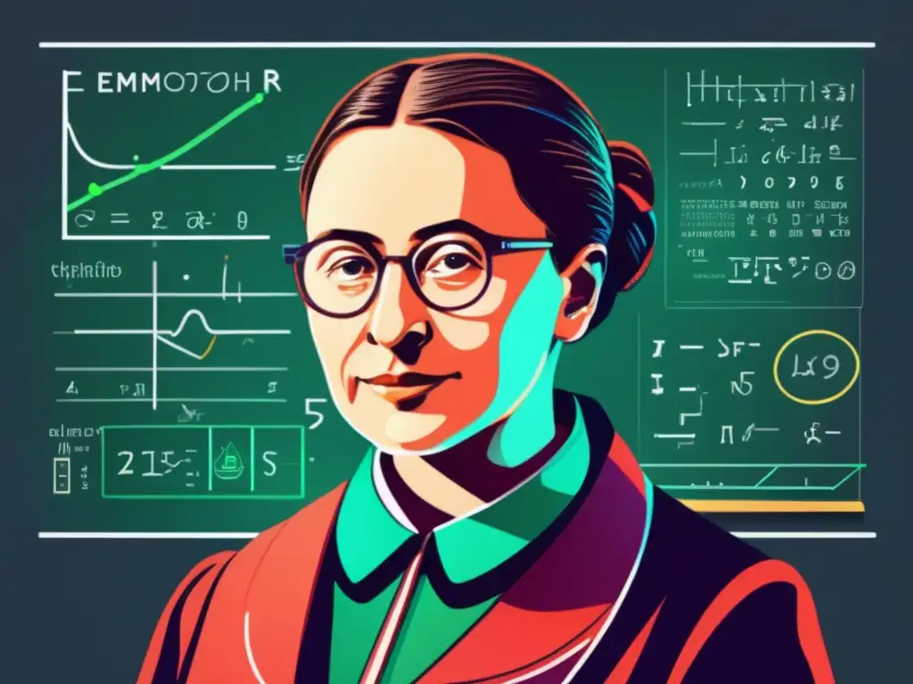 Emmy Noether, revolución física teórica en ilustración digital vibrante y detallada